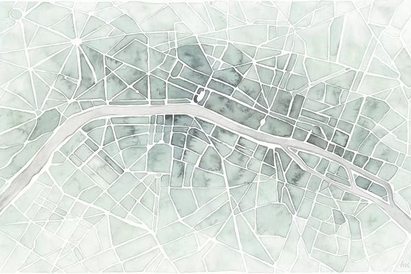 Urban Maps: Watercolor Wanderlust Paris Mint by Laura Marshall