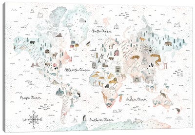 World Traveler I Dot BG Canvas Art Print - 3-Piece Map Art