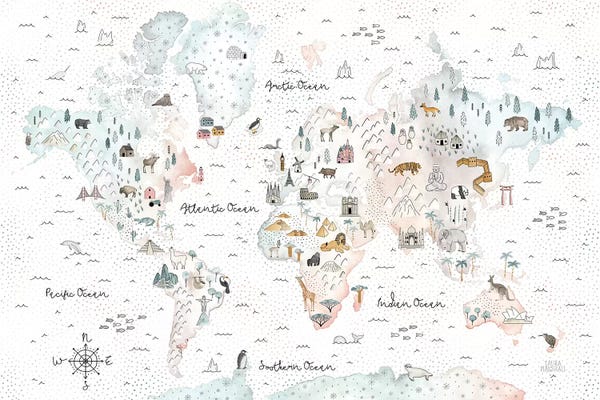 Kids Map Art: World Traveler I Dot BG by Laura Marshall