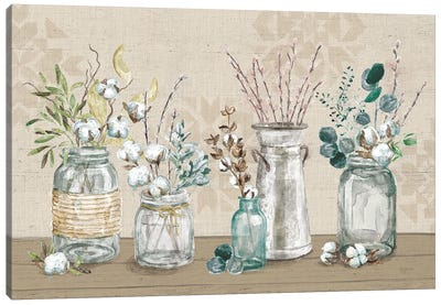 Cotton Bouquet I Canvas Art Print - Modern Farmhouse Living Room Art