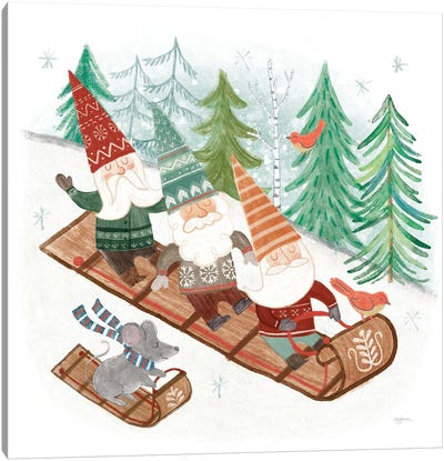 Woodland Gnomes III Canvas Art Print - Christmas Trees & Wreath Art