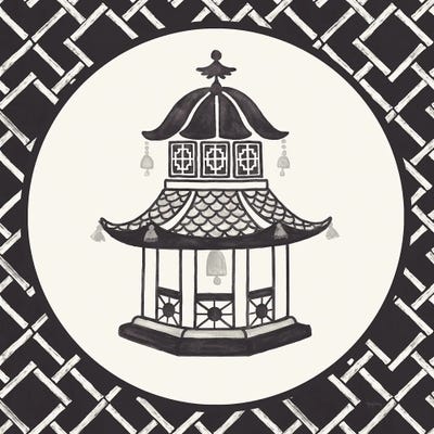 Everyday Chinoiserie VII In Black & White by Mary Urban framed canvas print