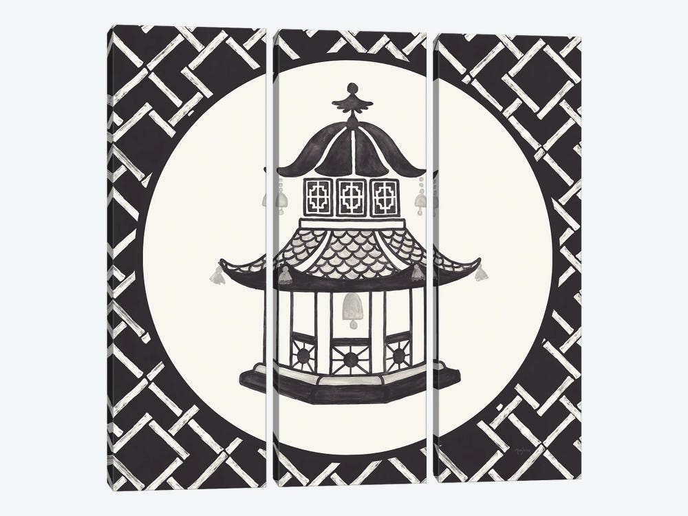 Everyday Chinoiserie VII In Black & White by Mary Urban 3-piece Canvas Print