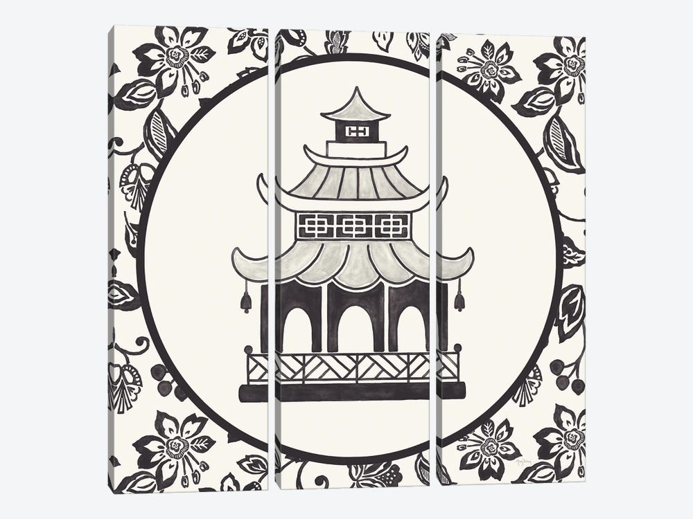 Everyday Chinoiserie VIII In Black & White by Mary Urban 3-piece Art Print
