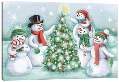 Classic Snowmen IV Canvas Art Print - Christmas Trees & Wreath Art