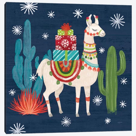 Lovely Llamas II Christmas Canvas Print #URB9} by Mary Urban Canvas Wall Art