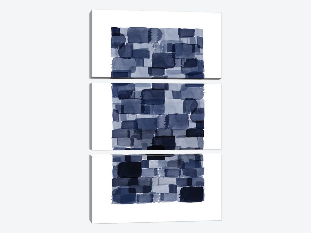 Navy Blue Watercolor Block by Urban Epiphany 3-piece Canvas Wall Art