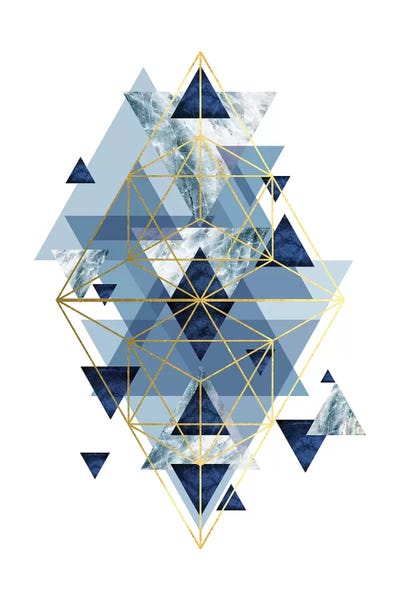 Gold Abstract Art: Navy Gold   Geometric by Urban Epiphany