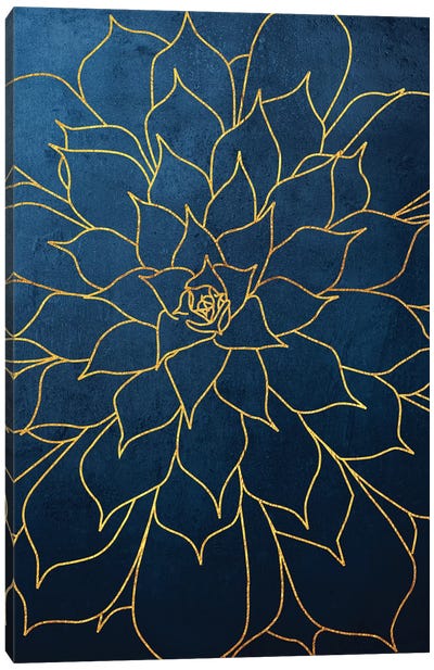 Navy Gold Succulent I Canvas Art Print - Succulent Art