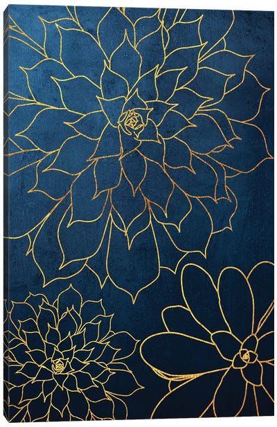Navy Gold Succulent III Canvas Art Print - Succulent Art
