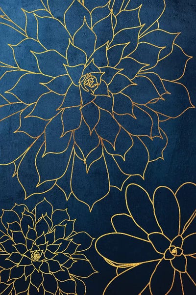 Urban Epiphany: Navy Gold Succulent III by Urban Epiphany