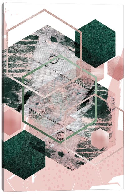 Pink Green Geo Hex Canvas Art Print - Urban Epiphany