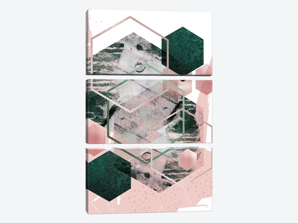 Pink Green Geo Hex by Urban Epiphany 3-piece Canvas Art Print