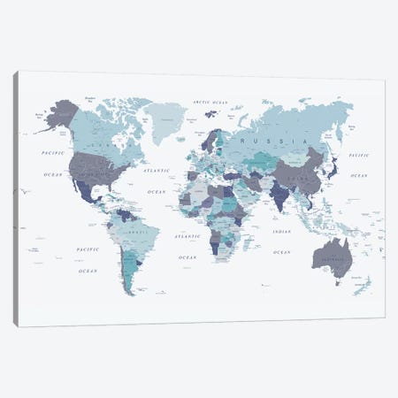 World Map Blue I Canvas Print #URE247} by Urban Epiphany Canvas Artwork