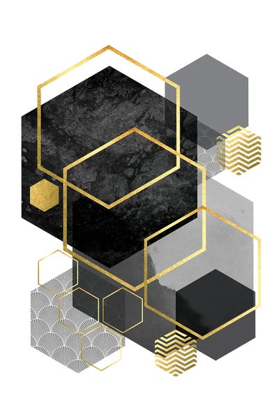 Gold Abstract Art: Black Grey Gold Geo II by Urban Epiphany