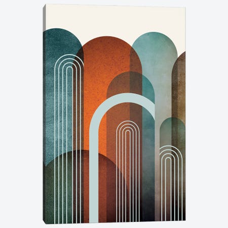 MidCentury Arches Teal Orange I Canvas Print #URE398} by Urban Epiphany Canvas Art Print
