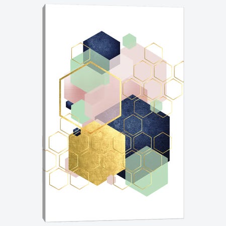 Gold Blush Navy Mint Hexagonal Canvas Print #URE86} by Urban Epiphany Canvas Print