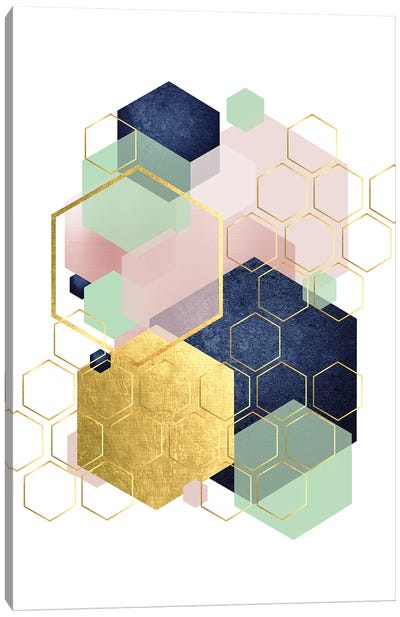 Gold Blush Navy Mint Hexagonal Canvas Art Print - Urban Epiphany