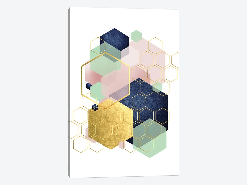 Gold Blush Navy Mint Hexagonal by Urban Epiphany 1-piece Art Print