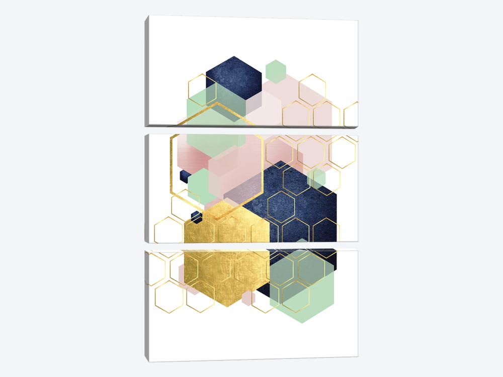 Gold Blush Navy Mint Hexagonal by Urban Epiphany 3-piece Canvas Art Print