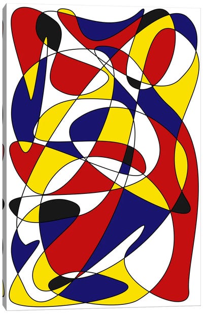 Mondrian And Gauss Canvas Art Print - Composition with Red, Blue and Yellow Reimagined