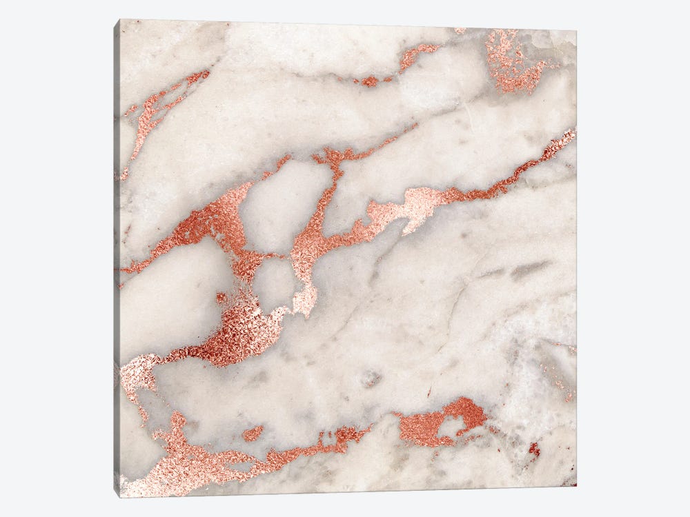 Girly Trend Marble With Glamour Copper Veins by UtArt 1-piece Canvas Artwork