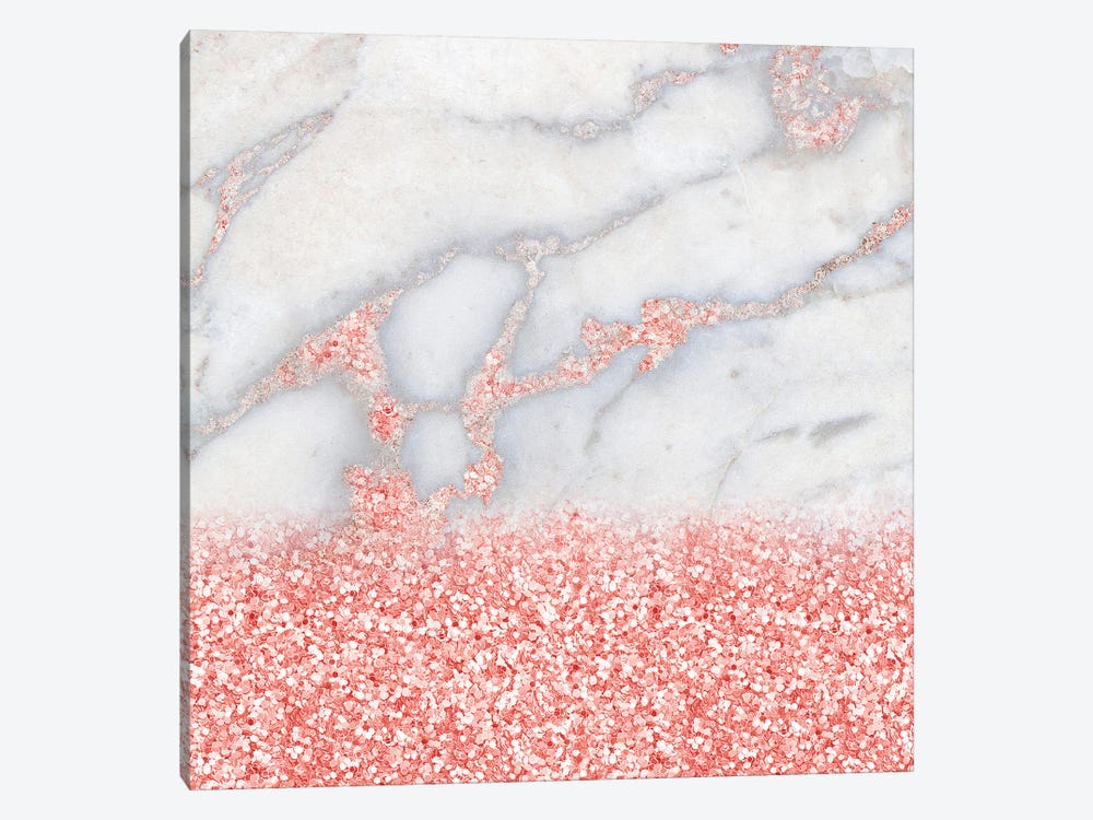 Girly Trend Rosegold Glitter Marble by UtArt 1-piece Canvas Wall Art