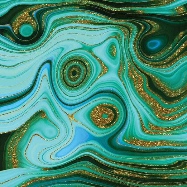 Teal Abstract Art: Green And Gold Malachite by UtArt