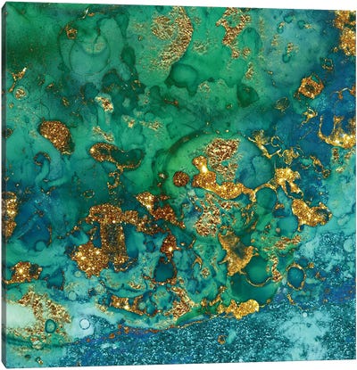 Green And Gold Marble Canvas Art Print - Gold & Teal Art