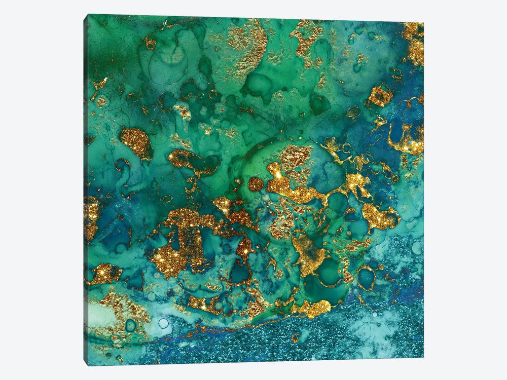 Green And Gold Marble by UtArt 1-piece Canvas Artwork