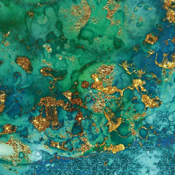 UtArt: Green And Gold Marble by UtArt