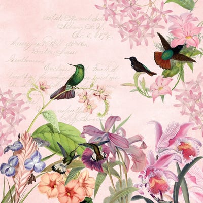 Hummingbirds In Flower Jungle by UtArt canvas print