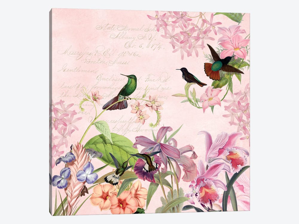 Hummingbirds In Flower Jungle by UtArt 1-piece Canvas Art