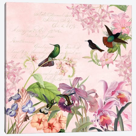 Hummingbirds In Flower Jungle Canvas Print #UTA122} by UtArt Art Print