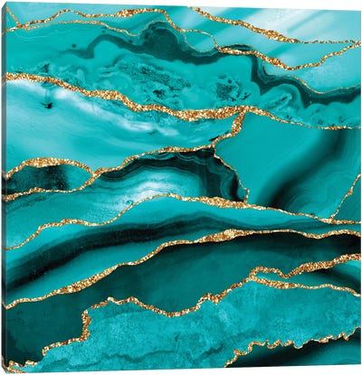 Iceberg Marble Canvas Art Print - Gold & Teal Art