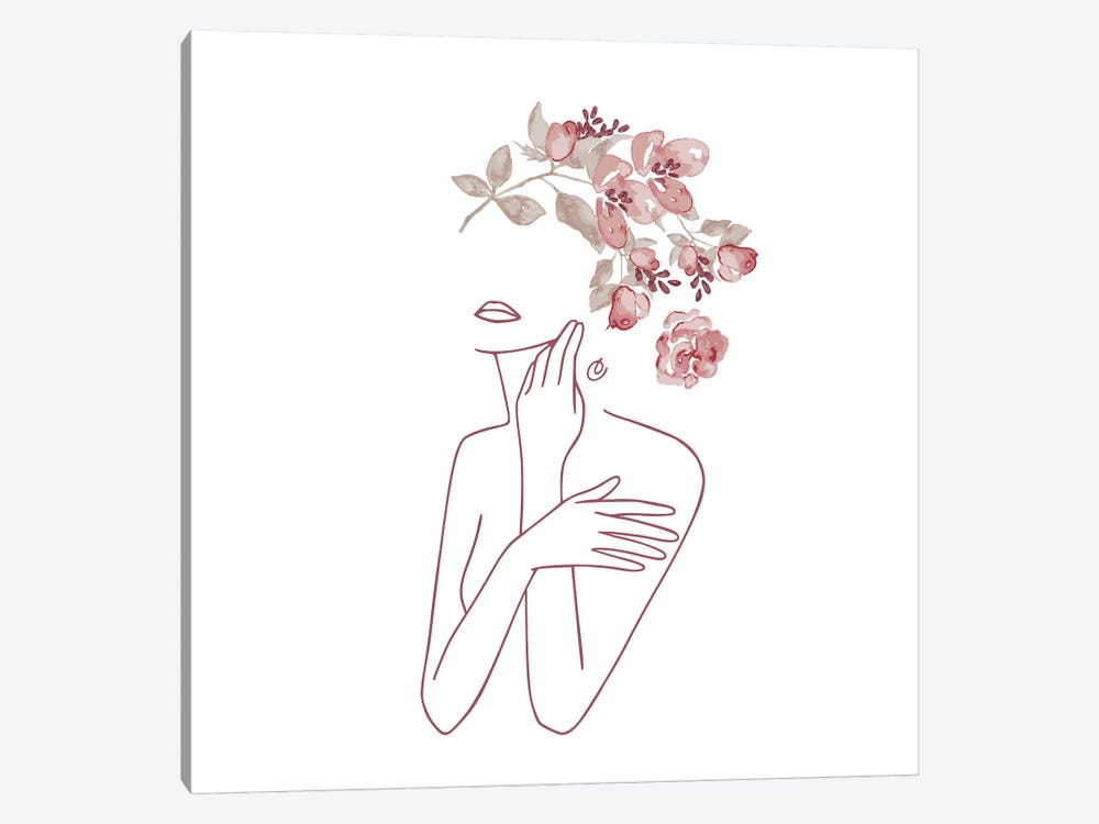 Lineart Dreaming Flower Girl.Png by UtArt 1-piece Canvas Artwork