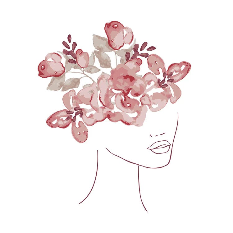 Lineart Girl With Flowers by UtArt wall art