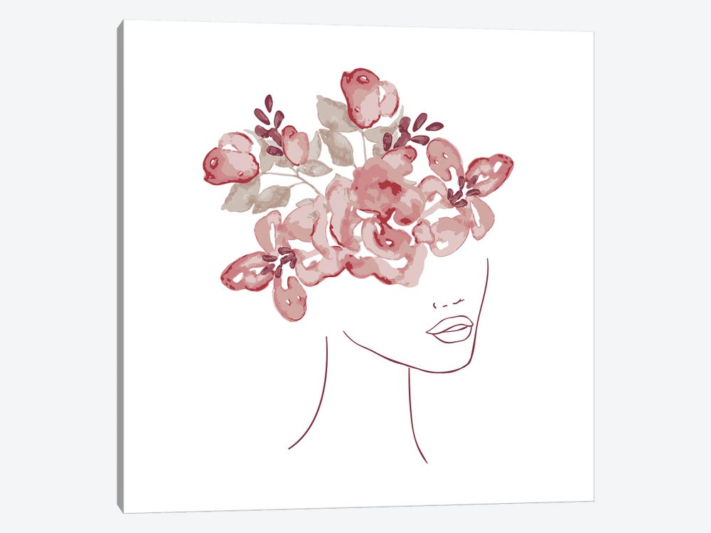 Lineart Girl With Flowers by UtArt 1-piece Canvas Wall Art