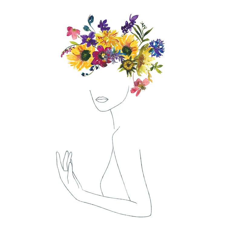 Lineart Girl With Midsummer Flower Wreath by UtArt wall art