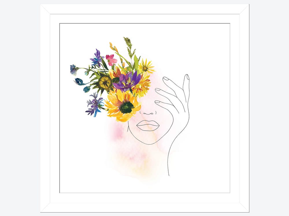 Lineart Girl With Midsummer Flowers Art Print by UtArt | iCanvas
