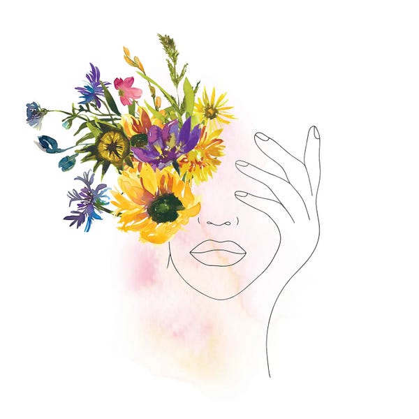 UtArt: Lineart Girl With Midsummer Flowers by UtArt