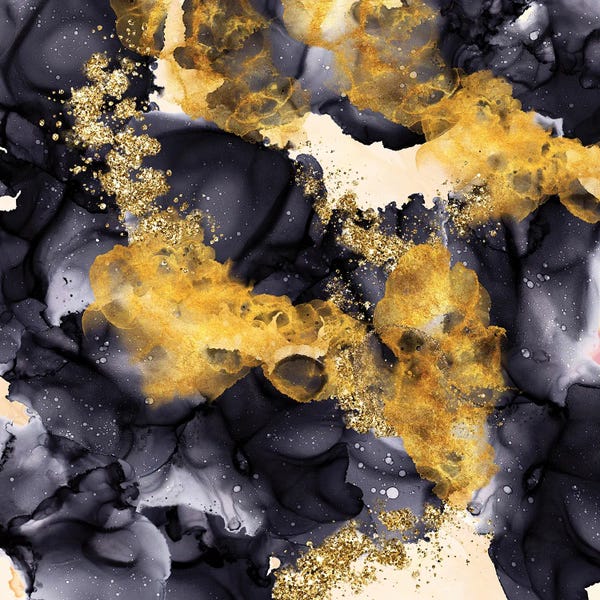 UtArt: Liquid Art Gold And Night Blue Sky by UtArt