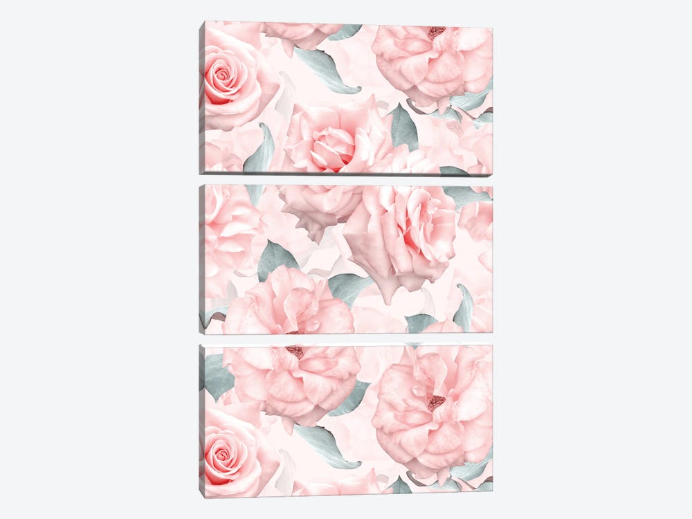 Lush Beautiful Real Pink Roses Pattern by UtArt 3-piece Canvas Wall Art