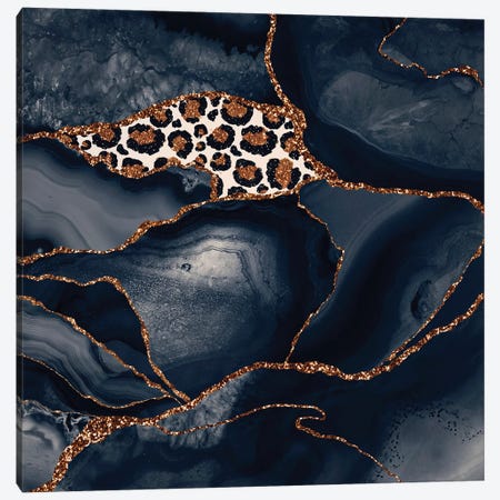 Abstract Black Midnight Marble With Exotic Animal Skin Canvas Print #UTA14} by UtArt Canvas Wall Art