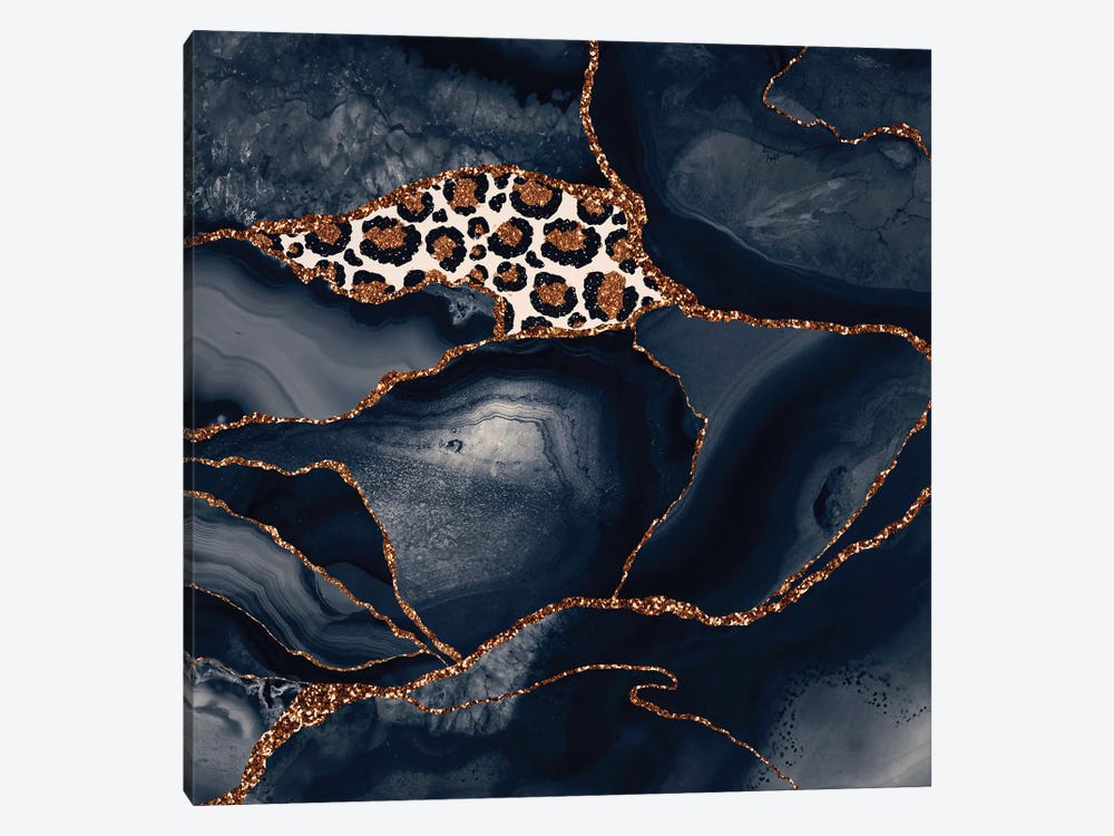 Abstract Black Midnight Marble With Exotic Animal Skin by UtArt 1-piece Canvas Print