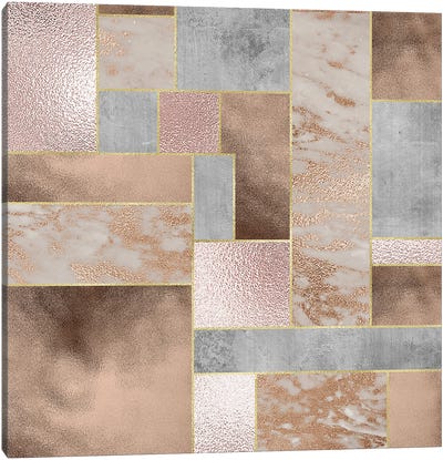 Modern Abstract Copper And Marble Landscape Canvas Art Print - Rose Gold Art