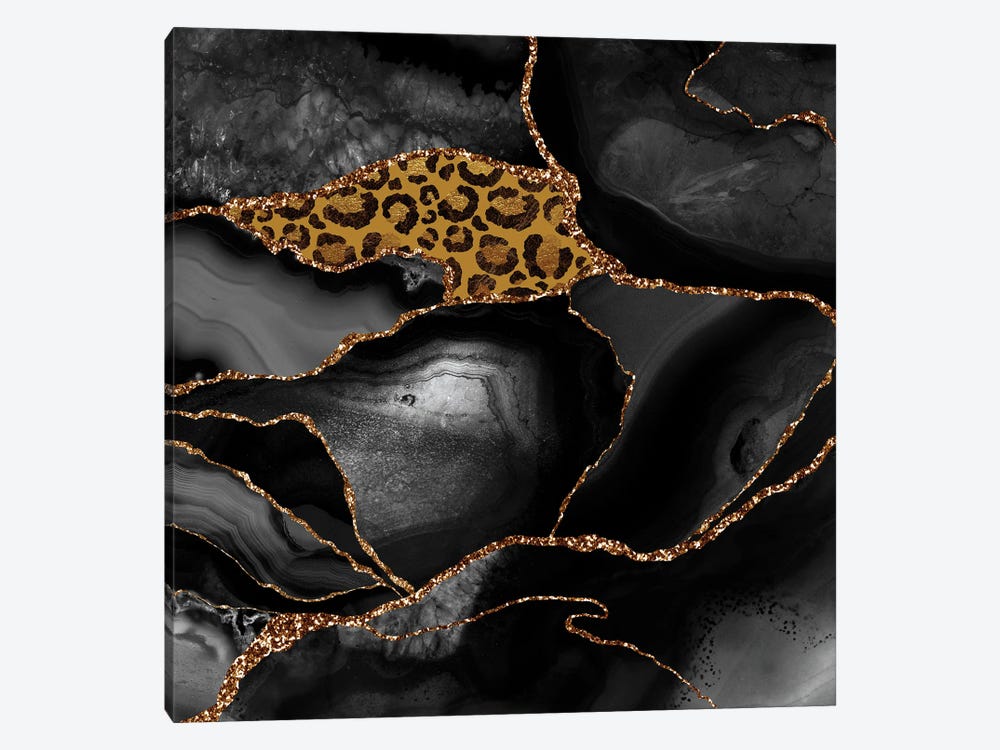 Abstract Black Night Marble With Exotic Animal Skin by UtArt 1-piece Canvas Art