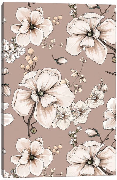 Modern Blush Magnolia Blossoms Canvas Art Print - Magnolia Art