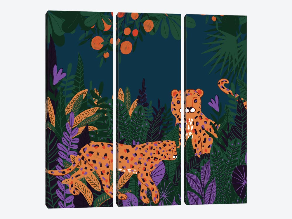 Modern Wild Cats In Jungle by UtArt 3-piece Canvas Wall Art