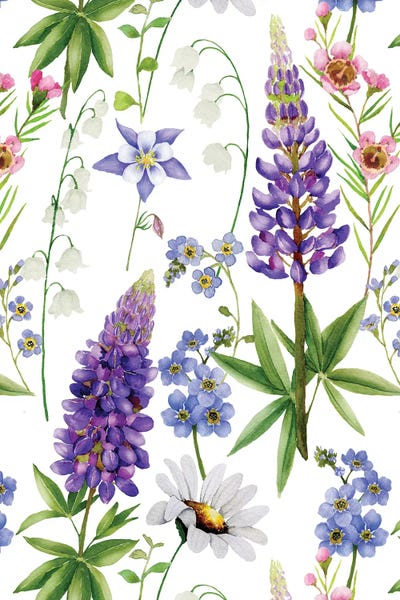 Nordic Watercolor Wildflowers Meadow I by UtArt canvas print